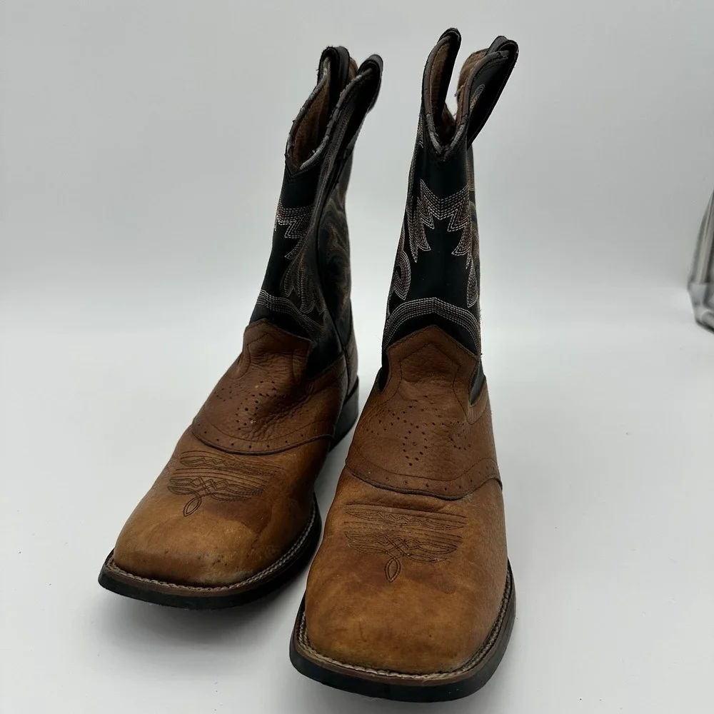 Justin Youth 4.5D 7010Y Cowboy boot Mahogany Worn Saddle Leather‎ double stitch